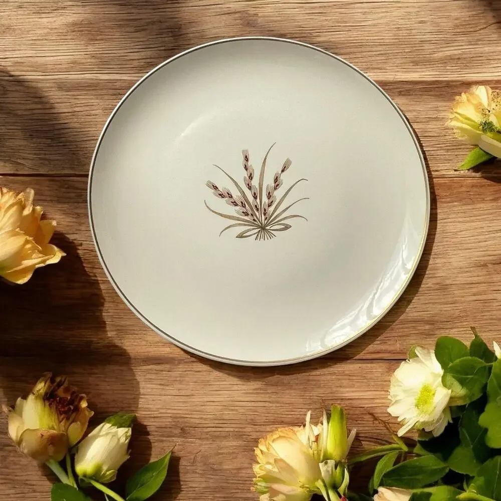 Vtg. Rare Universal Ballerina Gold Wheat Salad Plate Union Made USA 50s Bow Mod